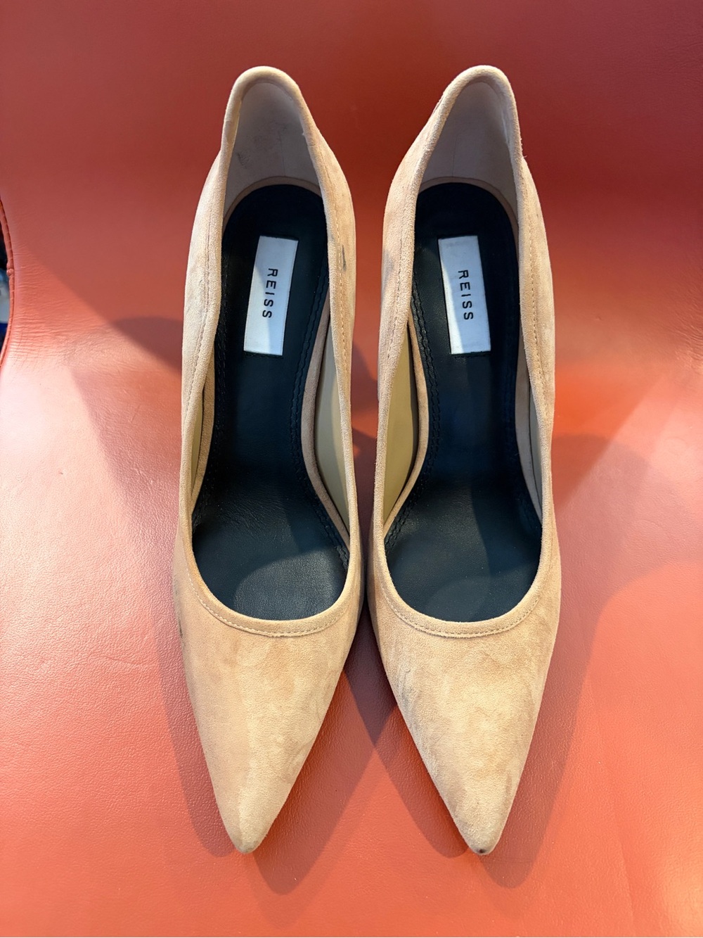 REISS Beige Suede Pointed-Toe Pumps